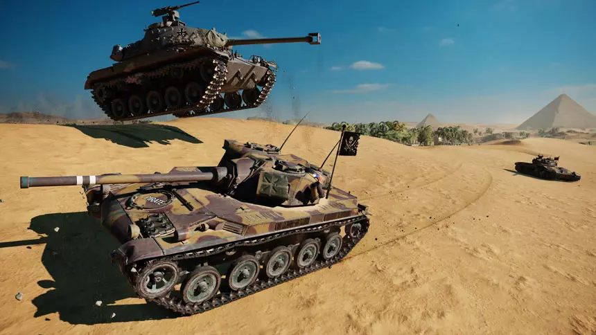 Multiple medium tanks pushing a flank together